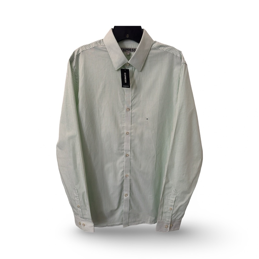 EXPRESS MENS LIGHT GREEN STRIPPED FITTED CAUSAL BOTTON DOWN SHIRT